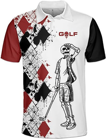 HIVICHI Funny Skull Golf Polo Shirts for Men